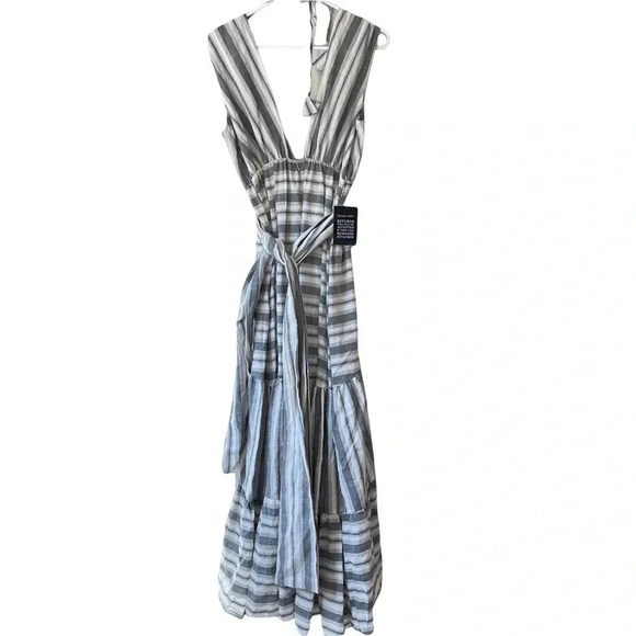 New Misa Los Angeles Stripe Black White Maxi Dress Size Large - Picture 2 of 8